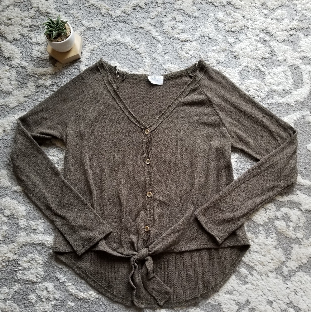 V Neck Long Sleeve Henley Shirt by Sienna Sky Small
